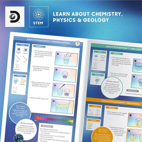 Discovery™ Magic Science Lab – 72 تجربة في مجالات العلوم والتكنولوجيا والهندسة والرياضيات للأطفال| ردود أفعال، أوهام، بلورات، سلايم، خدع ضوئية| مجموعة مشروع الكيمياء DIY| لعبة تعليمية تعليمية| مجموعة أنشطة الفيزياء للأعمار من 8 سنوات فما فوق in Kuwait