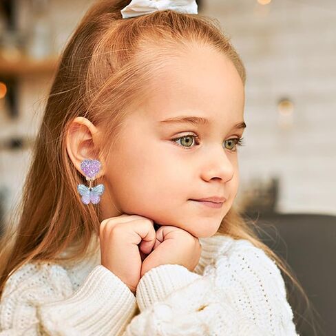 Clip on Earrings for Girls, 16Pcs Kids Clip on Earrings for Little Girls Dangle Stick on Earring Party Favor, Toddler Earring Princess Pretend Play Dress up Jewelry Gifts in Saudi Arabia