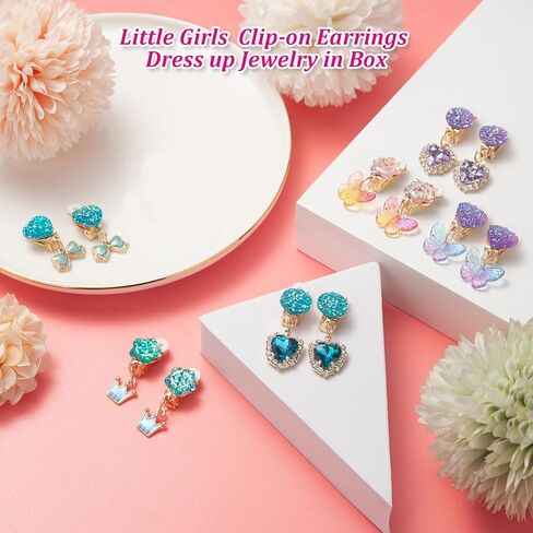 Clip on Earrings for Girls, 16Pcs Kids Clip on Earrings for Little Girls Dangle Stick on Earring Party Favor, Toddler Earring Princess Pretend Play Dress up Jewelry Gifts in Saudi Arabia