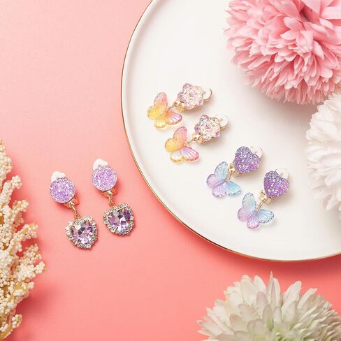 Clip on Earrings for Girls, 16Pcs Kids Clip on Earrings for Little Girls Dangle Stick on Earring Party Favor, Toddler Earring Princess Pretend Play Dress up Jewelry Gifts in Saudi Arabia