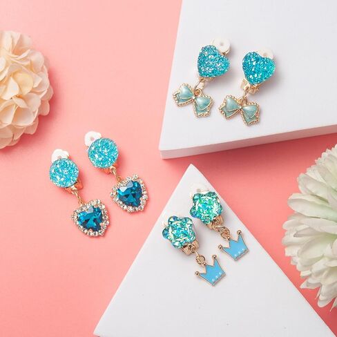 Clip on Earrings for Girls, 16Pcs Kids Clip on Earrings for Little Girls Dangle Stick on Earring Party Favor, Toddler Earring Princess Pretend Play Dress up Jewelry Gifts in Saudi Arabia