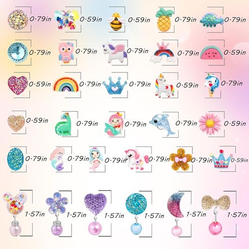 مجموعة أقراط بمشبك على الأقراط من Sunxiner مناسبة للأعمار من 4 إلى 12 عامًا للفتيات الصغيرات، 10/12/30/32، مجموعة هدايا مجوهرات بأقراط صغيرة لطيفة على الأقراط in Kuwait