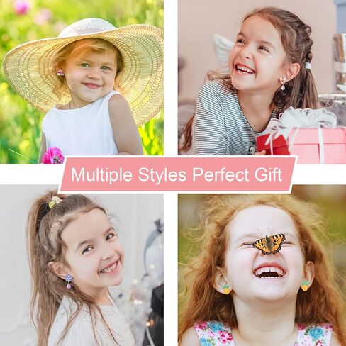 مجموعة أقراط بمشبك على الأقراط من Sunxiner مناسبة للأعمار من 4 إلى 12 عامًا للفتيات الصغيرات، 10/12/30/32، مجموعة هدايا مجوهرات بأقراط صغيرة لطيفة على الأقراط in Kuwait