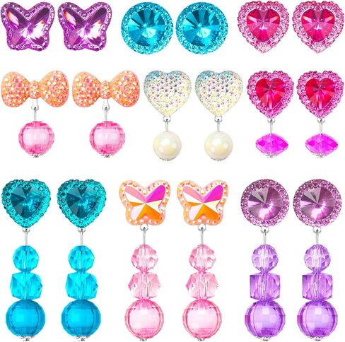 9 Pairs Girls Clip on Earrings, Kids Clip on Earrings for Girls, Cute Toddler Earring Dress up Party Favor, Dangle Stick on Earring for Little Girl Princess Play Jewelry Set in Saudi Arabia