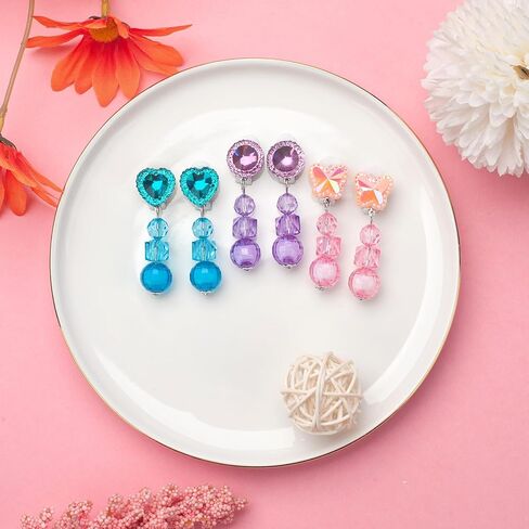 9 Pairs Girls Clip on Earrings, Kids Clip on Earrings for Girls, Cute Toddler Earring Dress up Party Favor, Dangle Stick on Earring for Little Girl Princess Play Jewelry Set in Saudi Arabia