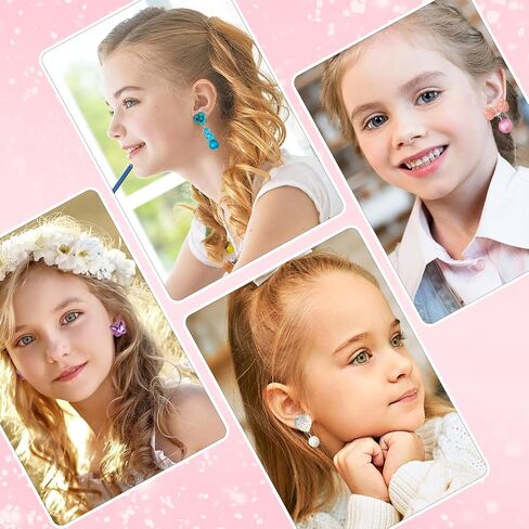 9 Pairs Girls Clip on Earrings, Kids Clip on Earrings for Girls, Cute Toddler Earring Dress up Party Favor, Dangle Stick on Earring for Little Girl Princess Play Jewelry Set in Saudi Arabia