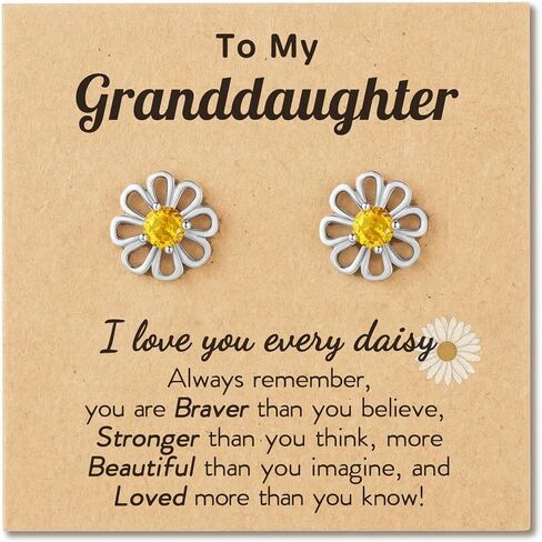 Hypoallergenic Daisy Flower Earrings for Granddaughter - Silver Plated Cubic Zirconia Stud Earrings for Girls, with Quote Card & Gift Pouch in Saudi Arabia