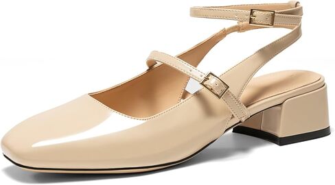 Womens Square Toe Mary Jane Pumps Chunky Low Heels Ankle Strap Slingback Wedding Party Dress Shoes in Kuwait