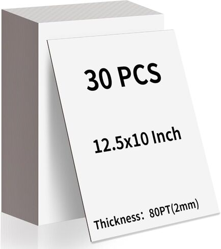 Wtrgas 30 Sheets 10" x 12.5" White Chipboard with Grey Core, 80 PT (2mm) Thick Book Board for Book Covers, Scrapbooking, Photo Backing and Craft Projects in Kuwait
