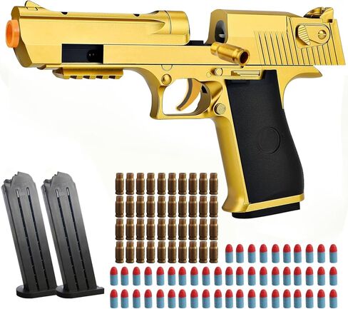 Toy Gun Gold Toy Pistol Shell Ejecting Soft Bullet Gun, Foam Pellet Toy Pistol for Ages 14+ in Saudi Arabia