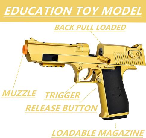 Toy Gun Gold Toy Pistol Shell Ejecting Soft Bullet Gun, Foam Pellet Toy Pistol for Ages 14+ in Saudi Arabia