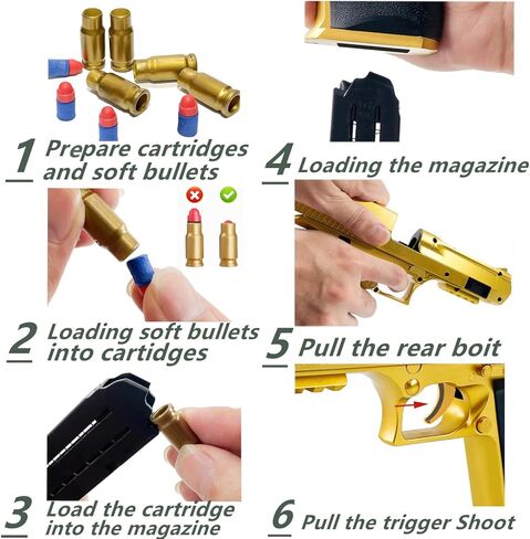 Toy Gun Gold Toy Pistol Shell Ejecting Soft Bullet Gun, Foam Pellet Toy Pistol for Ages 14+ in Saudi Arabia