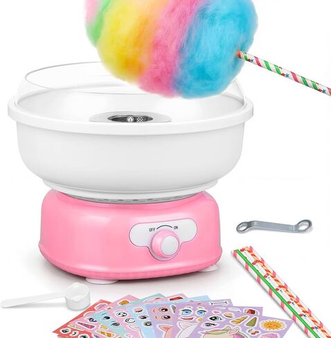 Cotton Candy Machine,Cotto Candy Maker for Kids with Cartoon DIY Stickers,6 Paper Cones & Sugar Scoop,Homemade Candy Machine for Birthday,Party Gatherings,Christmas Halloween Gift,Red in Saudi Arabia