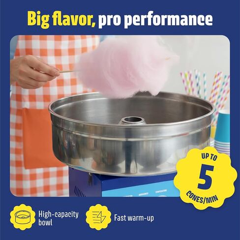 ماكينة حلوى القطن برو، ماكينة كهربائية تجارية مع درج ووعاء كبير من الفولاذ المقاوم للصدأ، مثالية للحفلات والأعمال (أزرق) in Kuwait