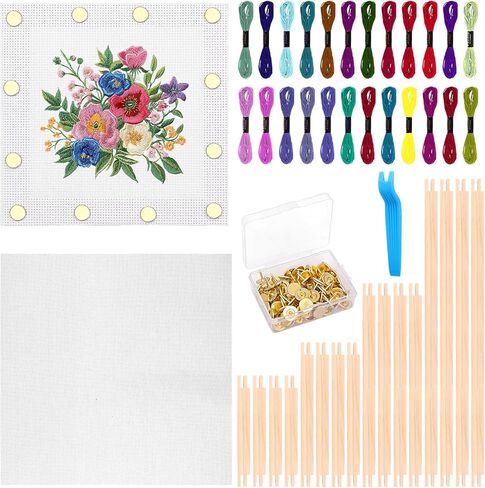 16Pcs Stretcher Bars for Needlework 4 Sizes Wooden Canvas Splicing Needlepoint Stretcher Bars with 2 Embroidery Cloths 100 Tacks Wrench 24 Threads for Needlework Embroidery Stitch Frame Set in Kuwait