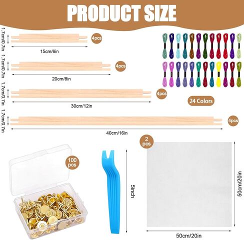 16Pcs Stretcher Bars for Needlework 4 Sizes Wooden Canvas Splicing Needlepoint Stretcher Bars with 2 Embroidery Cloths 100 Tacks Wrench 24 Threads for Needlework Embroidery Stitch Frame Set in Kuwait