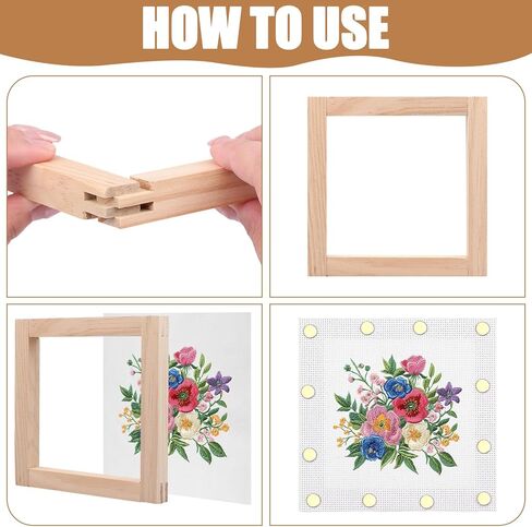 16Pcs Stretcher Bars for Needlework 4 Sizes Wooden Canvas Splicing Needlepoint Stretcher Bars with 2 Embroidery Cloths 100 Tacks Wrench 24 Threads for Needlework Embroidery Stitch Frame Set in Kuwait