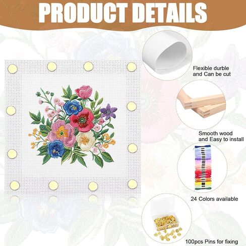 16Pcs Stretcher Bars for Needlework 4 Sizes Wooden Canvas Splicing Needlepoint Stretcher Bars with 2 Embroidery Cloths 100 Tacks Wrench 24 Threads for Needlework Embroidery Stitch Frame Set in Kuwait