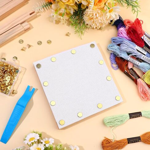 16Pcs Stretcher Bars for Needlework 4 Sizes Wooden Canvas Splicing Needlepoint Stretcher Bars with 2 Embroidery Cloths 100 Tacks Wrench 24 Threads for Needlework Embroidery Stitch Frame Set in Kuwait