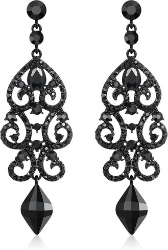 Flyonce Rhinestone Crystal Wedding Art Deco Floral Chandelier Dangle Earrings for Women in Kuwait