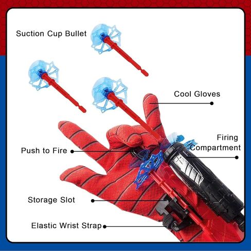 3 Sets Spider Web Shooters Valentines Day for Kids Easter Basket Stuffers Wrist Launcher Toys with Hero Gloves Auto Resetting Boards Spider Cape and Mask Cosplay Costume for Kids Birthday Party in Saudi Arabia