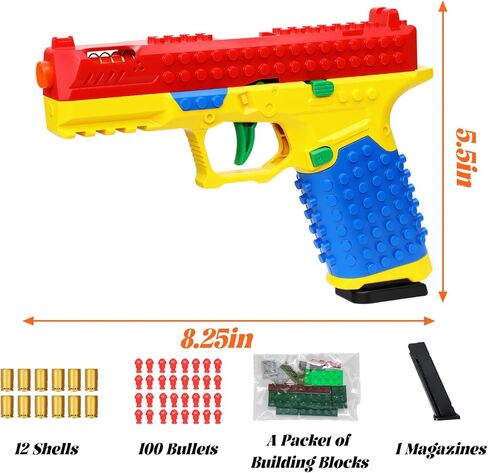 Building Block Toy Gun Pistol, Automatic Shell Ejecting Toy Gun, DIY Mini Blaster Fidget Gun Shooting Games Education Model Fake Gun Gifts for Halloween Christmas Birthdays in Saudi Arabia