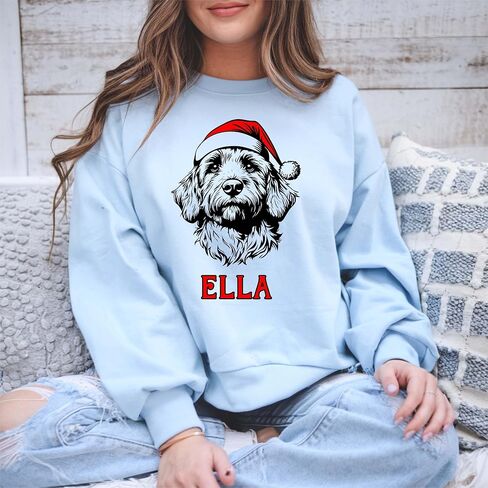 Custom Dog Christmas Sweatshirt with Name Personalized Pet Santa Hat Sweatshirt for Dog Mom Pet Lovers Heather Dark Green in Saudi Arabia