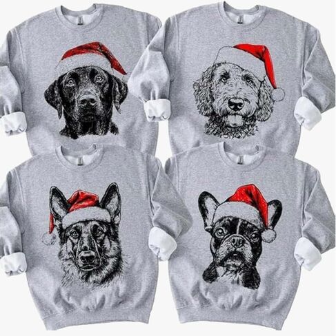 Custom Dog Christmas Sweatshirt with Name Personalized Pet Santa Hat Sweatshirt for Dog Mom Pet Lovers Heather Dark Green in Saudi Arabia