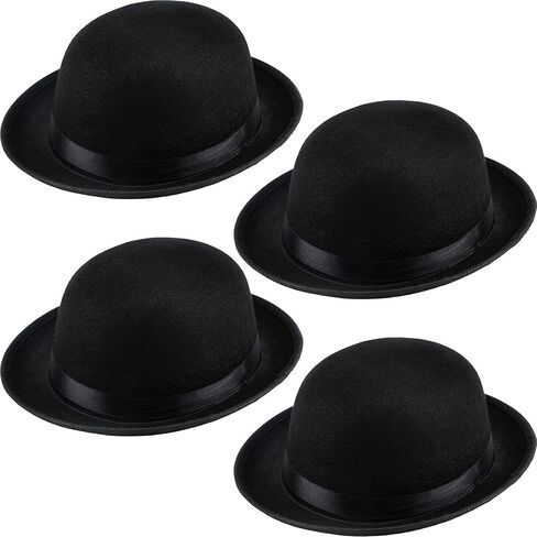 SGBETTER 4 Pack Black Bowler Hat Derby Deluxe Costume Hat for Adult Dress up Halloween Cosplay Men Women Vintage Costume Accessories in Saudi Arabia