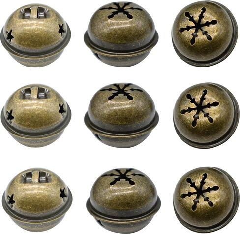 15 PCS Bronze Jingle Bells 1.34 Inches Star with Snowflakes Design Small Elliptical Antique Brass Bell for Crafts Christmas Halloween Festival Decor in Saudi Arabia