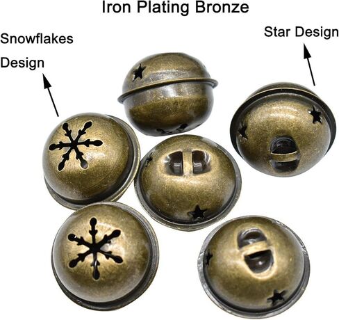 15 PCS Bronze Jingle Bells 1.34 Inches Star with Snowflakes Design Small Elliptical Antique Brass Bell for Crafts Christmas Halloween Festival Decor in Saudi Arabia