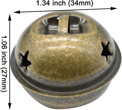 15 PCS Bronze Jingle Bells 1.34 Inches Star with Snowflakes Design Small Elliptical Antique Brass Bell for Crafts Christmas Halloween Festival Decor in Saudi Arabia