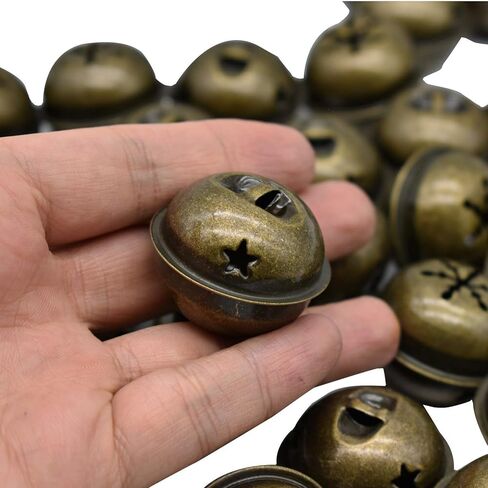 15 PCS Bronze Jingle Bells 1.34 Inches Star with Snowflakes Design Small Elliptical Antique Brass Bell for Crafts Christmas Halloween Festival Decor in Saudi Arabia