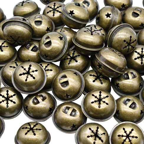 15 PCS Bronze Jingle Bells 1.34 Inches Star with Snowflakes Design Small Elliptical Antique Brass Bell for Crafts Christmas Halloween Festival Decor in Saudi Arabia