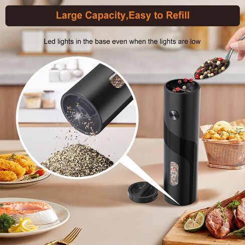 Electric Salt and Pepper Grinder, Automatic Salt Pepper Mill Grinder with Dust Cover, Adjustable Coarseness, Warm LED Light in Saudi Arabia