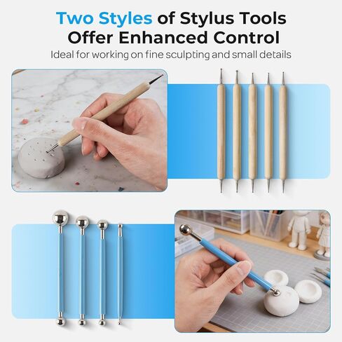 Nicpro 120ml Air Dry Clay Glaze and 32 PCS Clay Tools Kit, A Gloss Varnish Protects Clay from Surface Wear, Pottery Tools Can be Used for Stippling, Carving, Molding, and Shaping Crafts in Saudi Arabia