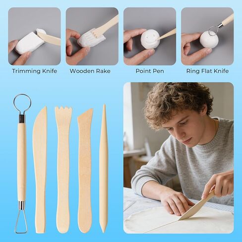 Nicpro 120ml Air Dry Clay Glaze and 32 PCS Clay Tools Kit, A Gloss Varnish Protects Clay from Surface Wear, Pottery Tools Can be Used for Stippling, Carving, Molding, and Shaping Crafts in Saudi Arabia
