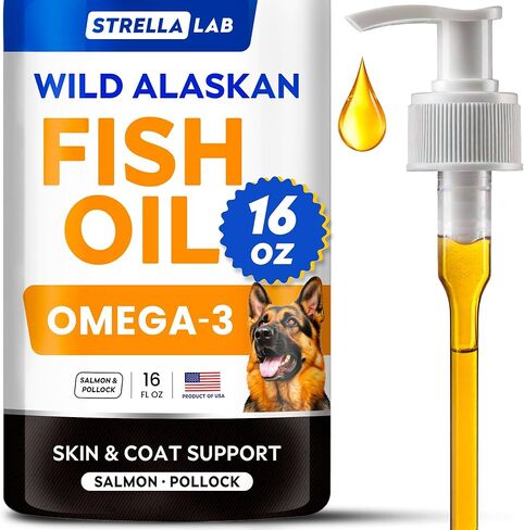 STRELLALAB Omega 3 for Dogs - (180Ct) Fish Oil Treats - Allergy & Itch Relief Skin & Coat Supplement - Dry Itchy Skin, Anti Shedding & Hot Spots Treatment - Pet Salmon Oil Chews - Chicken Flavor in Kuwait