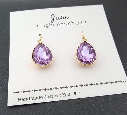 June Birthstone Earrings - 14k Gold Filled Light Amethyst Crystal Teardrop Earrings in Saudi Arabia