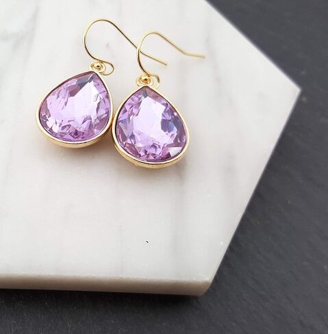 June Birthstone Earrings - 14k Gold Filled Light Amethyst Crystal Teardrop Earrings in Saudi Arabia