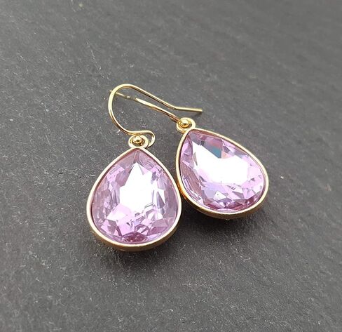June Birthstone Earrings - 14k Gold Filled Light Amethyst Crystal Teardrop Earrings in Saudi Arabia