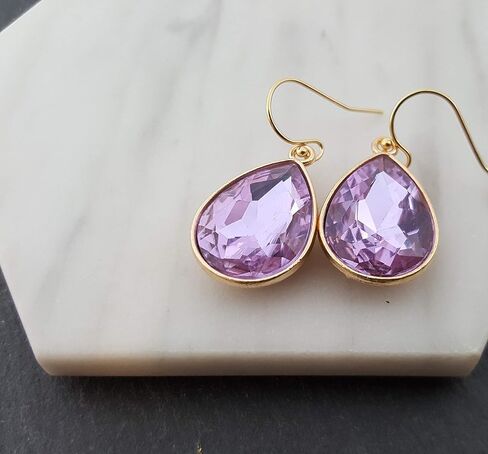 June Birthstone Earrings - 14k Gold Filled Light Amethyst Crystal Teardrop Earrings in Saudi Arabia