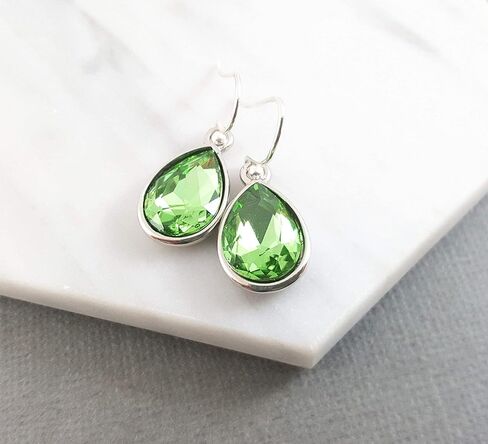 August Birthstone Earrings – Peridot Crystal Teardrop Earrings, Sterling Silver Ear Wires, Handmade Gift in Saudi Arabia