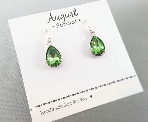 August Birthstone Earrings – Peridot Crystal Teardrop Earrings, Sterling Silver Ear Wires, Handmade Gift in Saudi Arabia