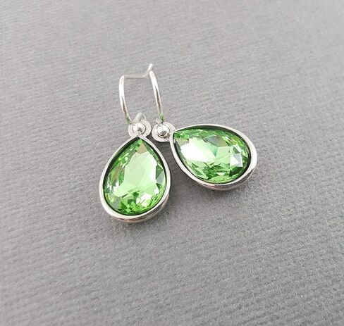 August Birthstone Earrings – Peridot Crystal Teardrop Earrings, Sterling Silver Ear Wires, Handmade Gift in Saudi Arabia