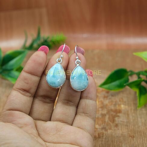 Natural Top Quality Larimar Gemstone 925 Sterling Silver Blue Stone Handmade Dangle Earrings Jewelry Gift for Her in Saudi Arabia