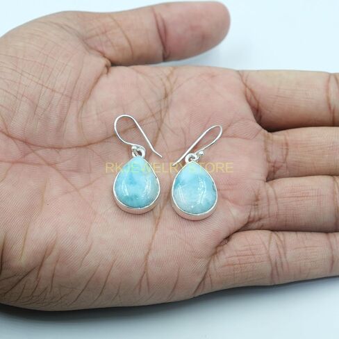 Natural Top Quality Larimar Gemstone 925 Sterling Silver Blue Stone Handmade Dangle Earrings Jewelry Gift for Her in Saudi Arabia