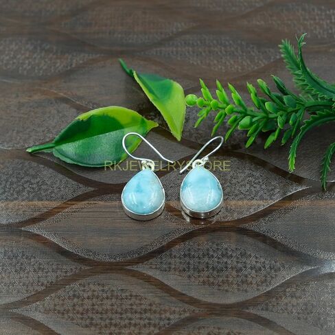 Natural Top Quality Larimar Gemstone 925 Sterling Silver Blue Stone Handmade Dangle Earrings Jewelry Gift for Her in Saudi Arabia