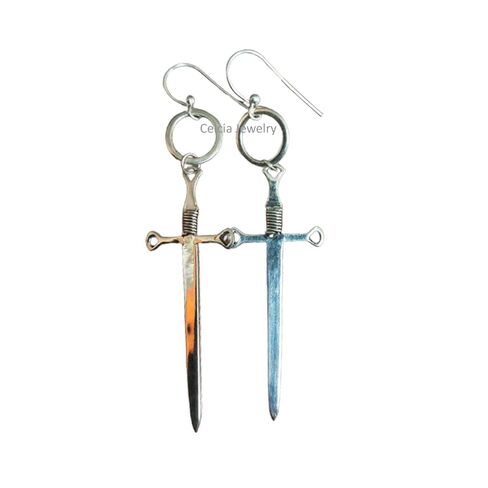 Real 925 Sterling Silver Dangle Drop Earrings for Women, Two Swords Earrings, Boho Statement Earrings, Amazing Handcrafted Jewelry for Her in Saudi Arabia