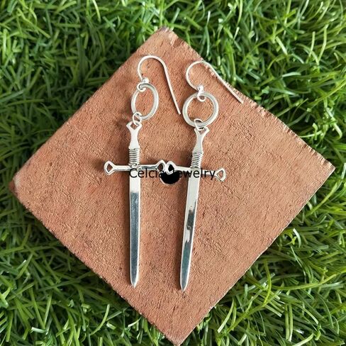Real 925 Sterling Silver Dangle Drop Earrings for Women, Two Swords Earrings, Boho Statement Earrings, Amazing Handcrafted Jewelry for Her in Saudi Arabia